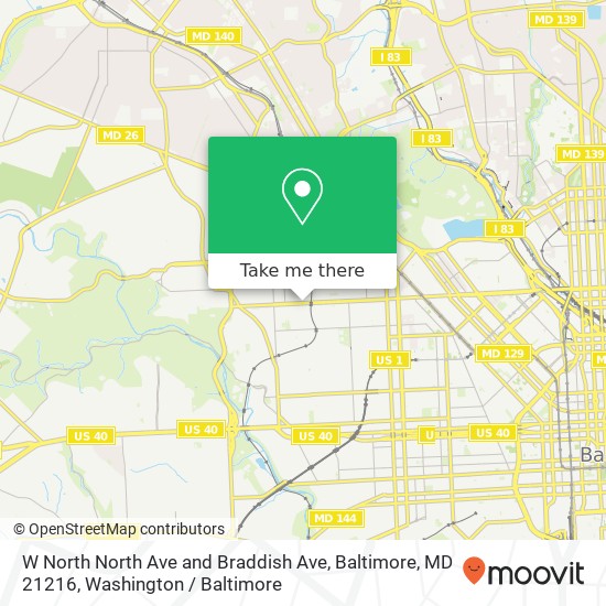 W North North Ave and Braddish Ave, Baltimore, MD 21216 map