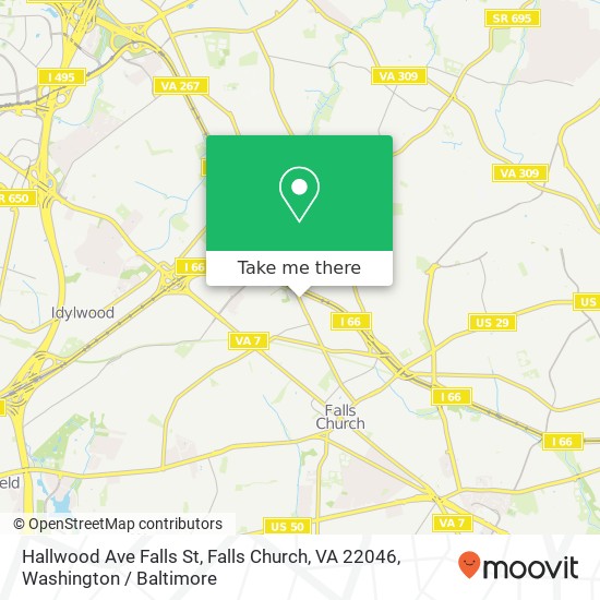 Mapa de Hallwood Ave Falls St, Falls Church, VA 22046