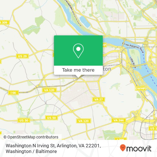 Mapa de Washington N Irving St, Arlington, VA 22201