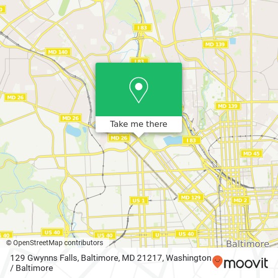 Mapa de 129 Gwynns Falls, Baltimore, MD 21217