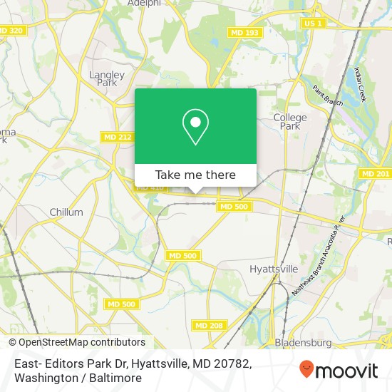 Mapa de East- Editors Park Dr, Hyattsville, MD 20782