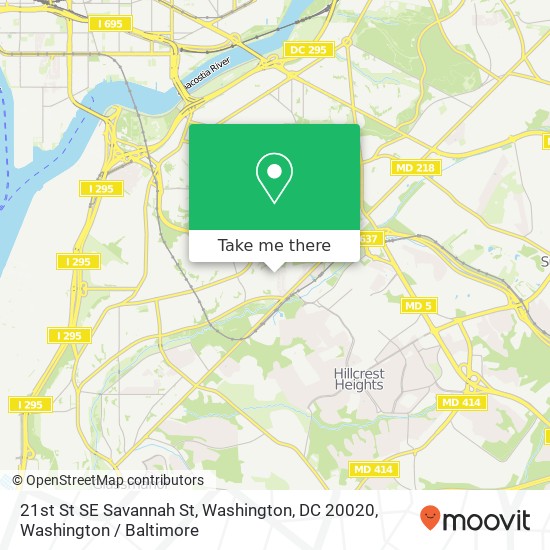 21st St SE Savannah St, Washington, DC 20020 map