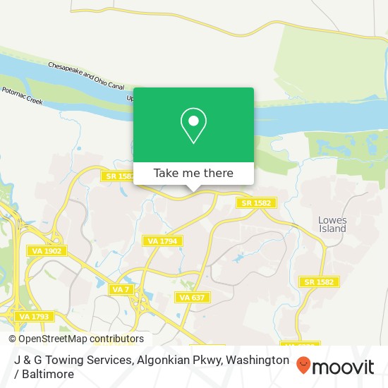 J & G Towing Services, Algonkian Pkwy map