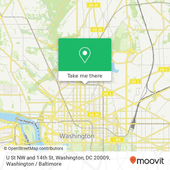 Mapa de U St NW and 14th St, Washington, DC 20009