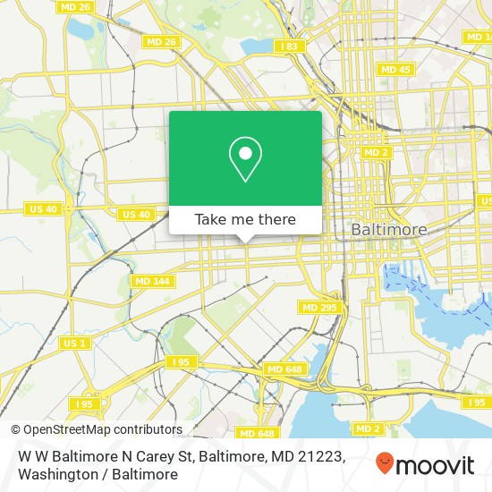 Mapa de W W Baltimore N Carey St, Baltimore, MD 21223