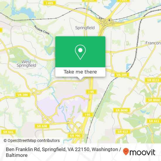 Mapa de Ben Franklin Rd, Springfield, VA 22150