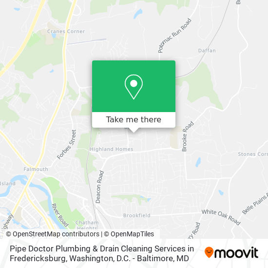 Mapa de Pipe Doctor Plumbing & Drain Cleaning Services in Fredericksburg