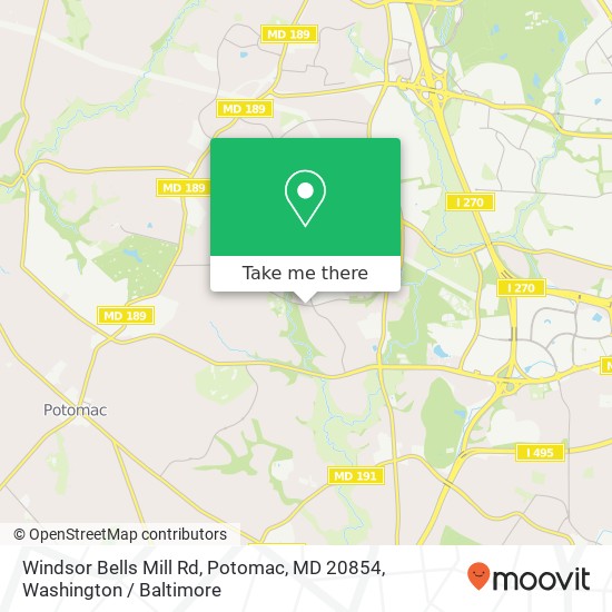 Windsor Bells Mill Rd, Potomac, MD 20854 map