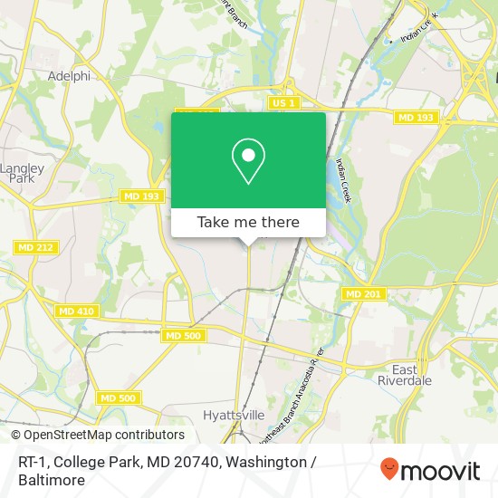 Mapa de RT-1, College Park, MD 20740