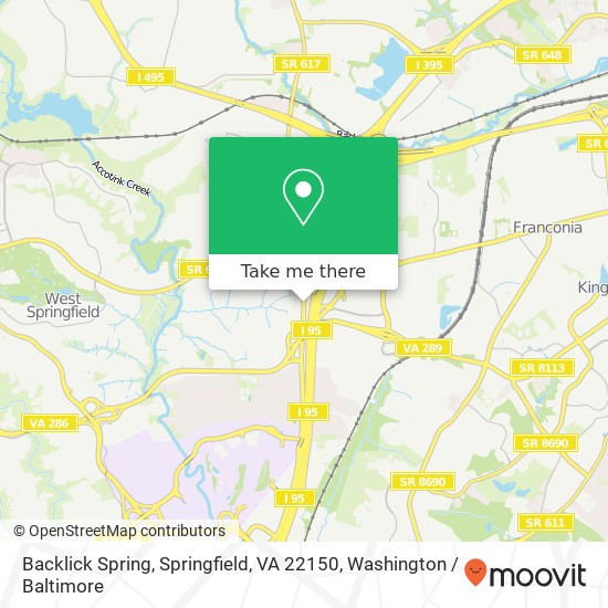 Mapa de Backlick Spring, Springfield, VA 22150