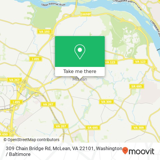 Mapa de 309 Chain Bridge Rd, McLean, VA 22101