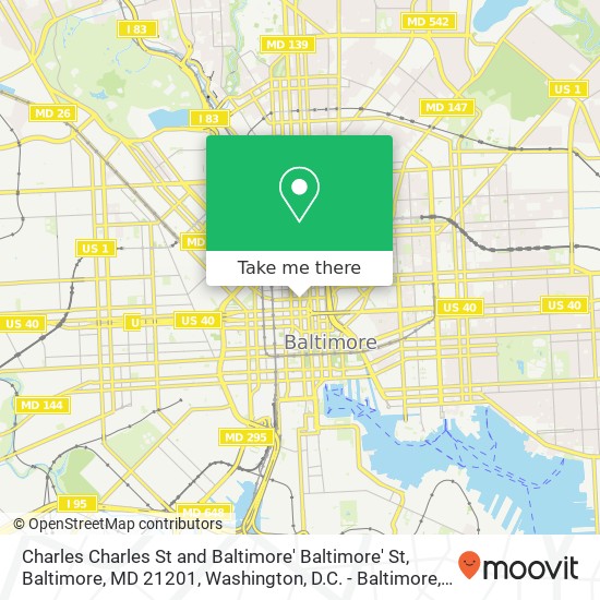 Mapa de Charles Charles St and Baltimore' Baltimore' St, Baltimore, MD 21201