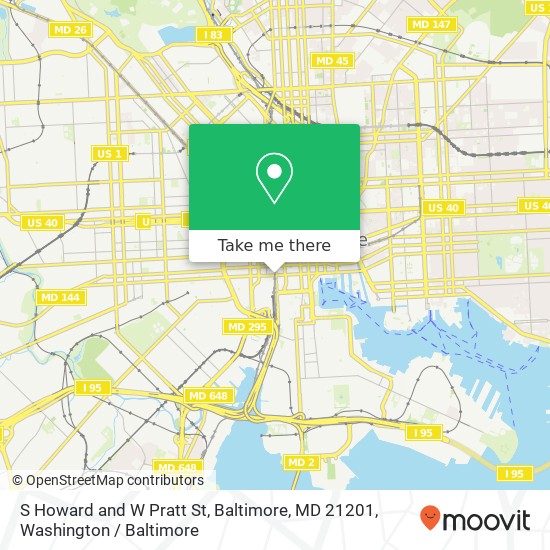 S Howard and W Pratt St, Baltimore, MD 21201 map