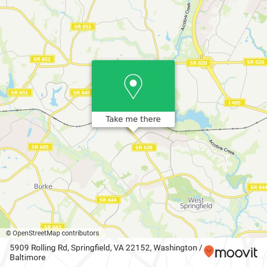 Mapa de 5909 Rolling Rd, Springfield, VA 22152
