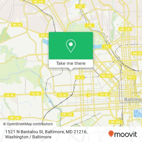 Mapa de 1521 N Bentalou St, Baltimore, MD 21216