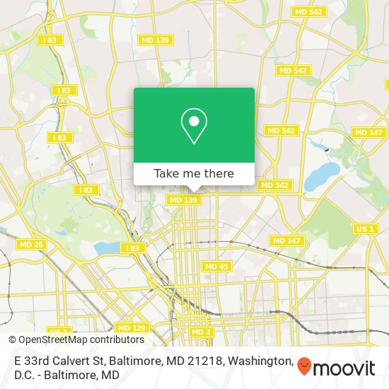 Mapa de E 33rd Calvert St, Baltimore, MD 21218