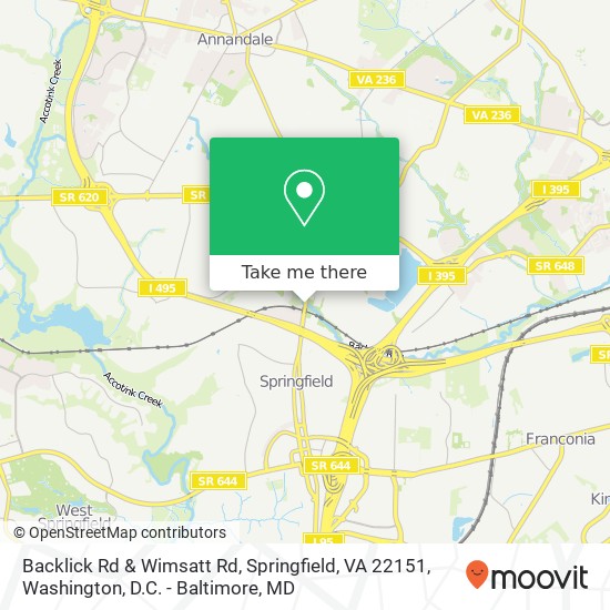 Mapa de Backlick Rd & Wimsatt Rd, Springfield, VA 22151