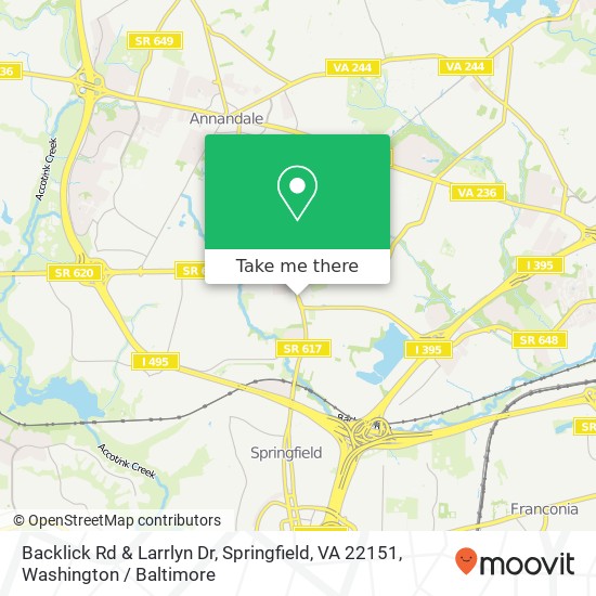 Mapa de Backlick Rd & Larrlyn Dr, Springfield, VA 22151
