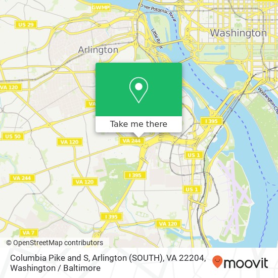 Columbia Pike and S, Arlington (SOUTH), VA 22204 map