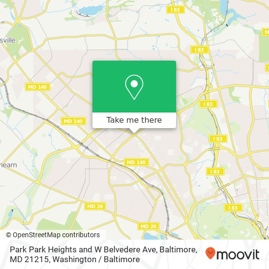 Mapa de Park Park Heights and W Belvedere Ave, Baltimore, MD 21215