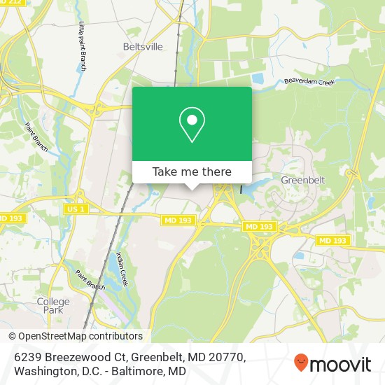 Mapa de 6239 Breezewood Ct, Greenbelt, MD 20770