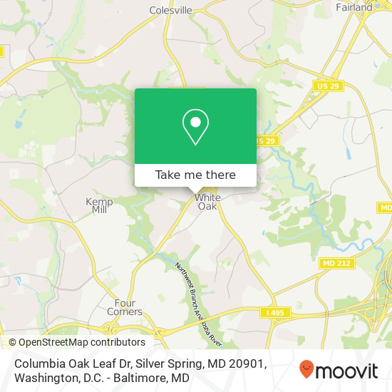 Mapa de Columbia Oak Leaf Dr, Silver Spring, MD 20901