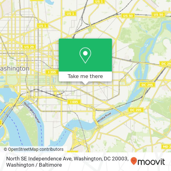 Mapa de North SE Independence Ave, Washington, DC 20003