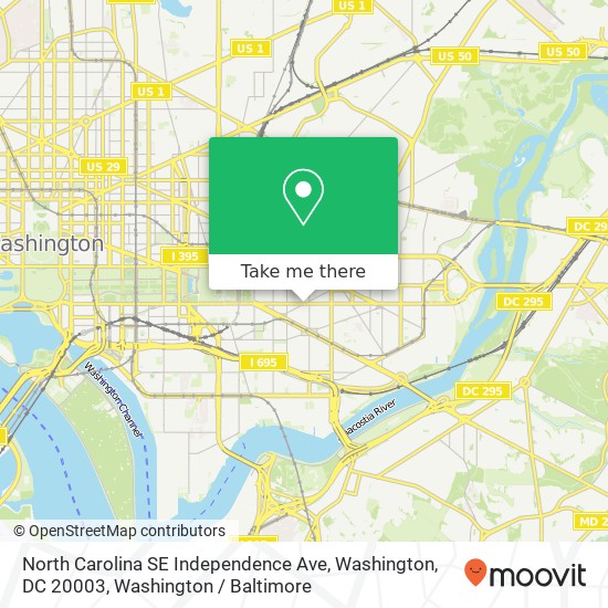Mapa de North Carolina SE Independence Ave, Washington, DC 20003