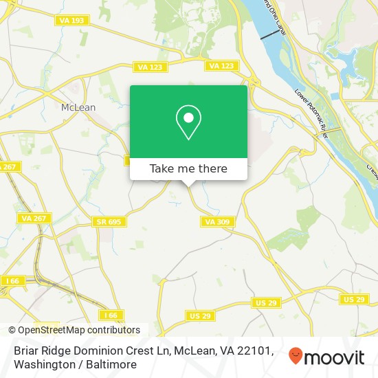 Mapa de Briar Ridge Dominion Crest Ln, McLean, VA 22101