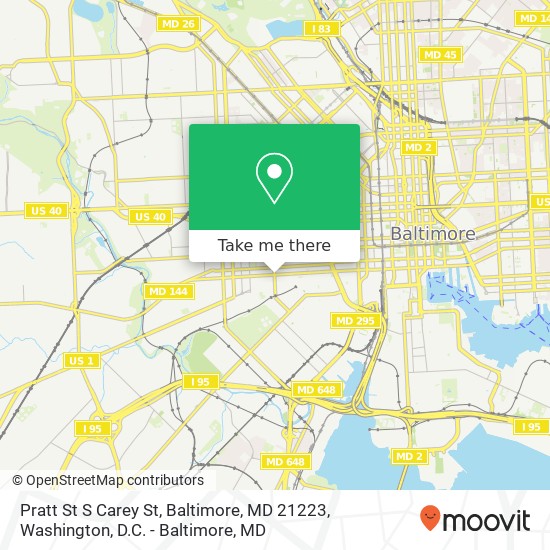 Mapa de Pratt St S Carey St, Baltimore, MD 21223