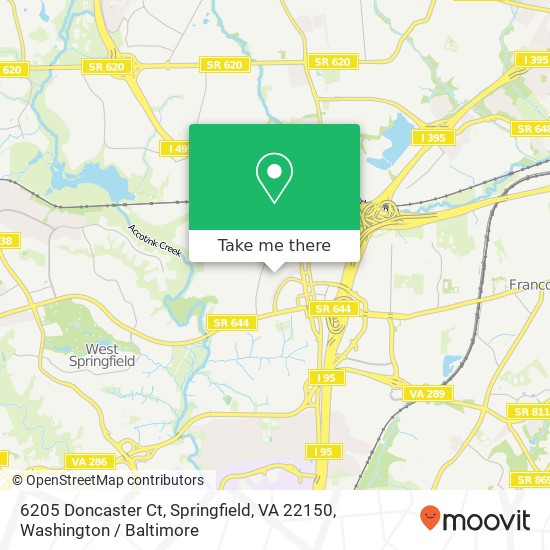 Mapa de 6205 Doncaster Ct, Springfield, VA 22150