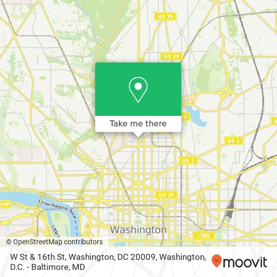 Mapa de W St & 16th St, Washington, DC 20009