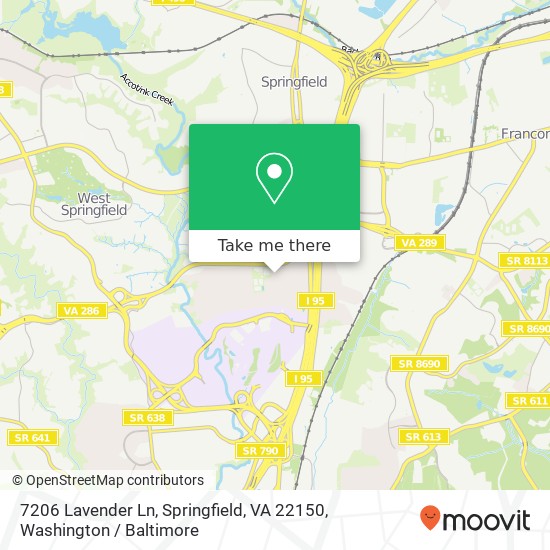 Mapa de 7206 Lavender Ln, Springfield, VA 22150