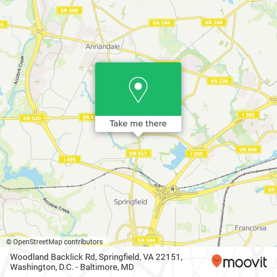 Mapa de Woodland Backlick Rd, Springfield, VA 22151