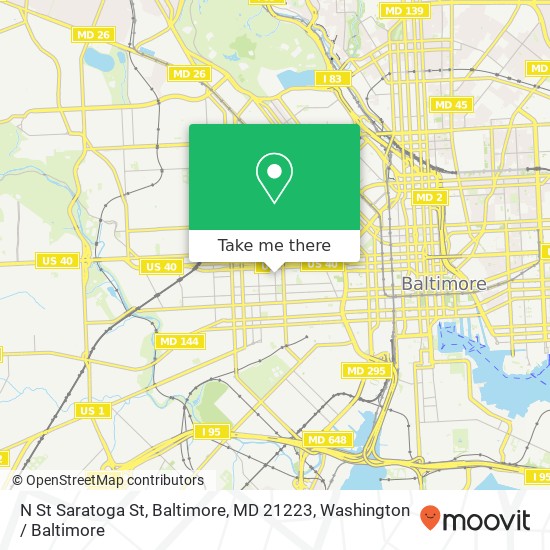 Mapa de N St Saratoga St, Baltimore, MD 21223