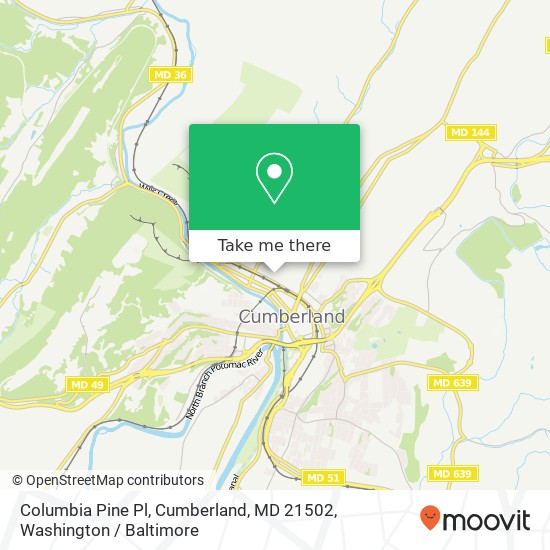 Mapa de Columbia Pine Pl, Cumberland, MD 21502
