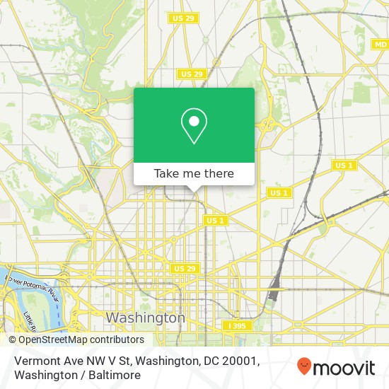 Mapa de Vermont Ave NW V St, Washington, DC 20001