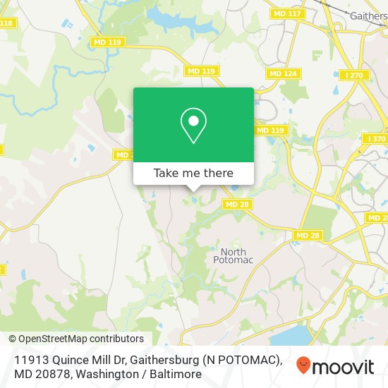 Mapa de 11913 Quince Mill Dr, Gaithersburg (N POTOMAC), MD 20878