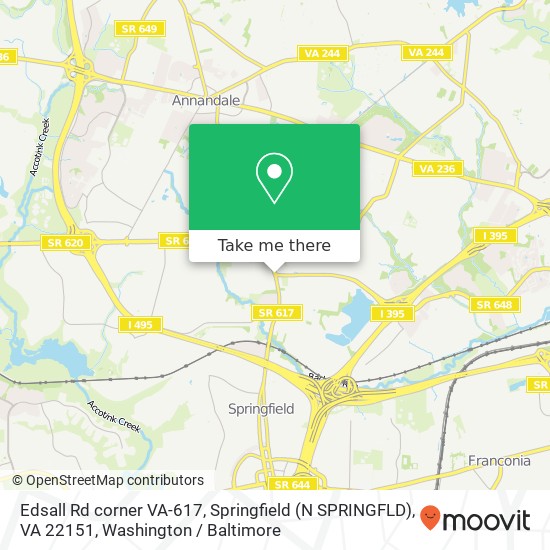 Edsall Rd corner VA-617, Springfield (N SPRINGFLD), VA 22151 map