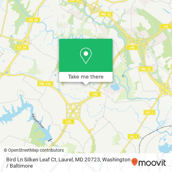 Mapa de Bird Ln Silken Leaf Ct, Laurel, MD 20723