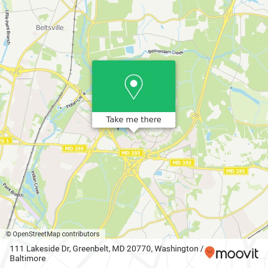 Mapa de 111 Lakeside Dr, Greenbelt, MD 20770