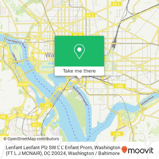 Lenfant Lenfant Plz SW L' L' Enfant Prom, Washington (FT L J MCNAIR), DC 20024 map