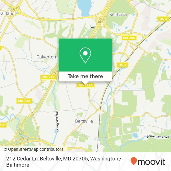 Mapa de 212 Cedar Ln, Beltsville, MD 20705