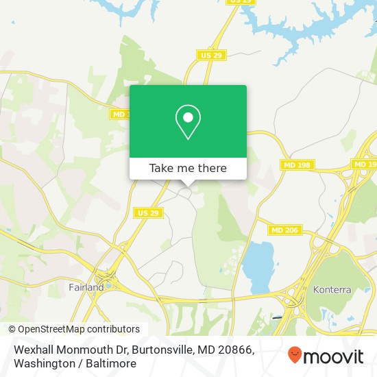 Mapa de Wexhall Monmouth Dr, Burtonsville, MD 20866
