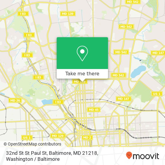 Mapa de 32nd St St Paul St, Baltimore, MD 21218