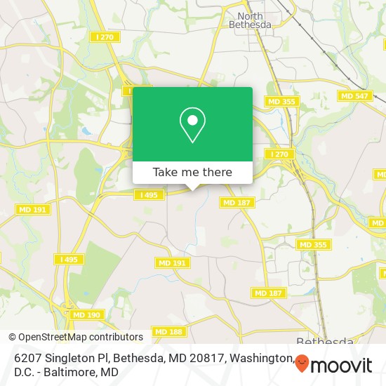 Mapa de 6207 Singleton Pl, Bethesda, MD 20817