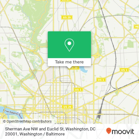 Sherman Ave NW and Euclid St, Washington, DC 20001 map