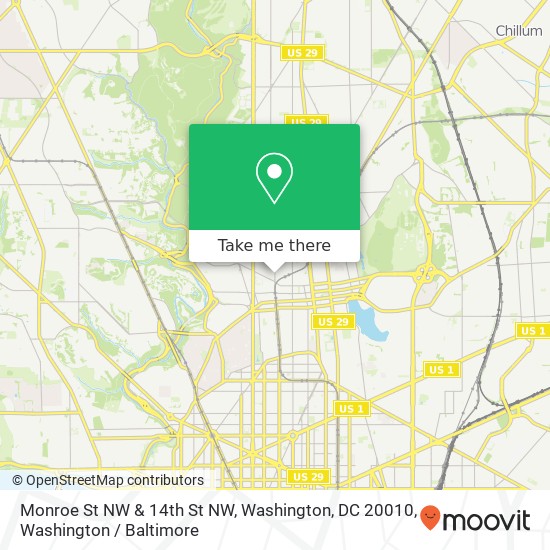 Mapa de Monroe St NW & 14th St NW, Washington, DC 20010
