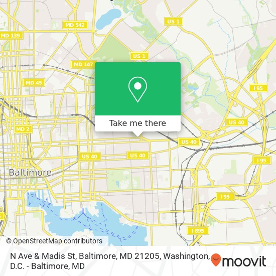 Mapa de N Ave & Madis St, Baltimore, MD 21205