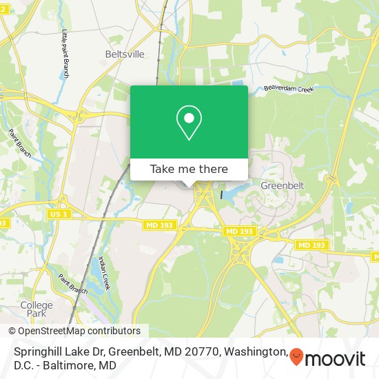 Mapa de Springhill Lake Dr, Greenbelt, MD 20770